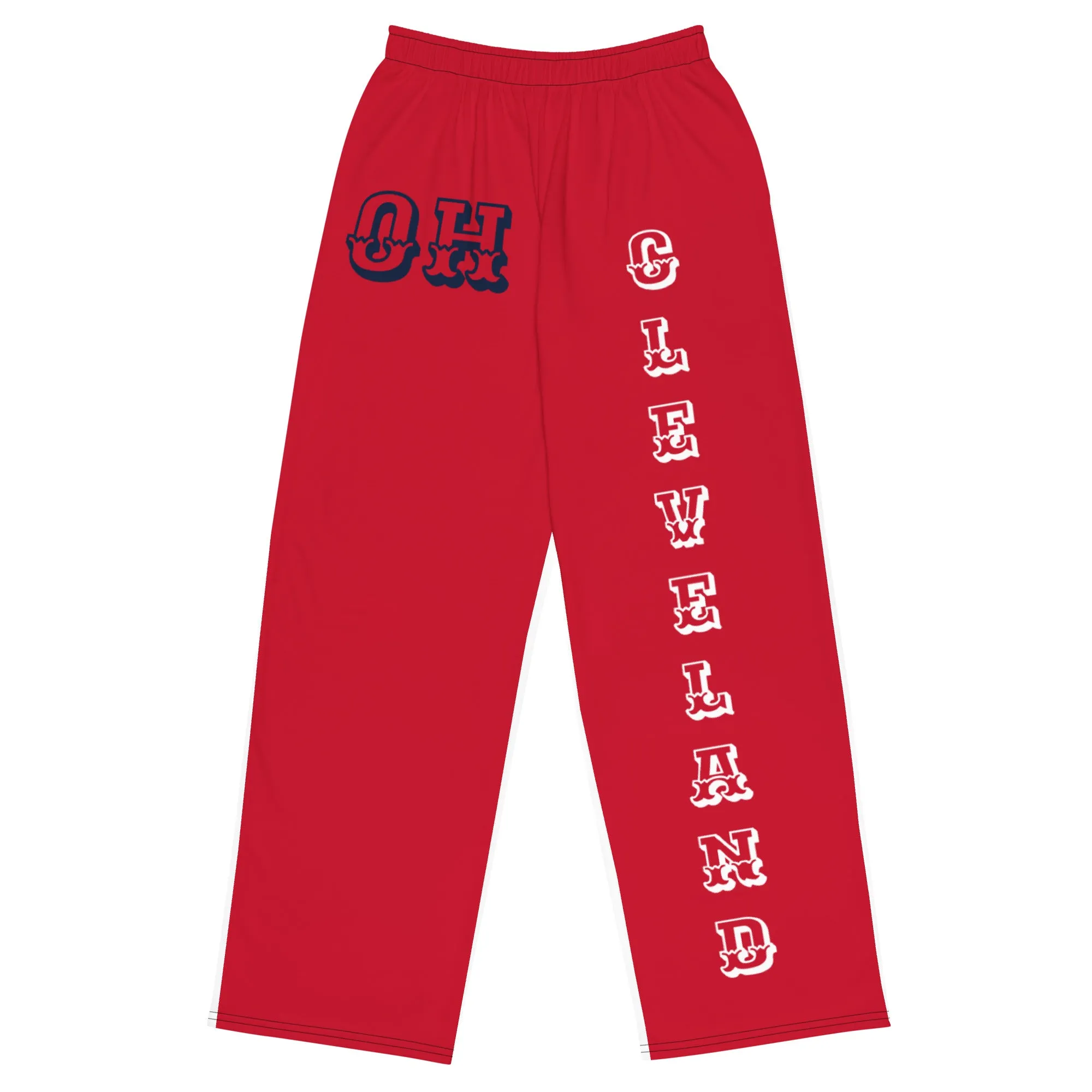 DJD OH- "It's A Cleveland Thang" Unisex 2 Tone Wide-Leg Pants Red/White/Navy