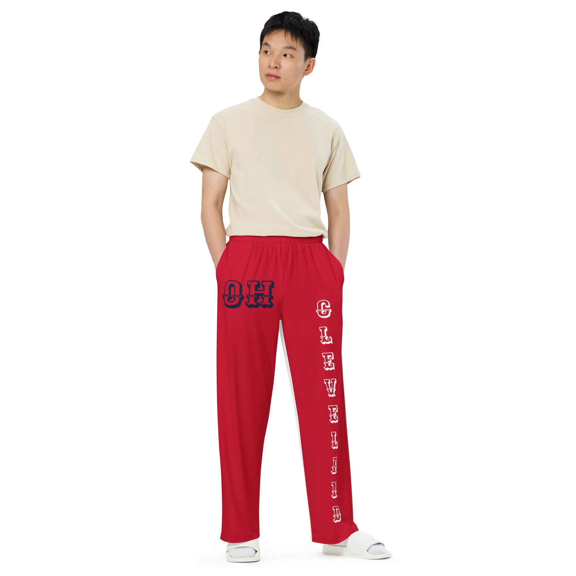 DJD OH- "It's A Cleveland Thang" Unisex 2 Tone Wide-Leg Pants Red/White/Navy