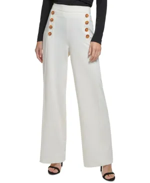 DKNY Women's Button-Trim Wide-Leg Sailor Pants UI2P7644 Egg Nog Ivory 12