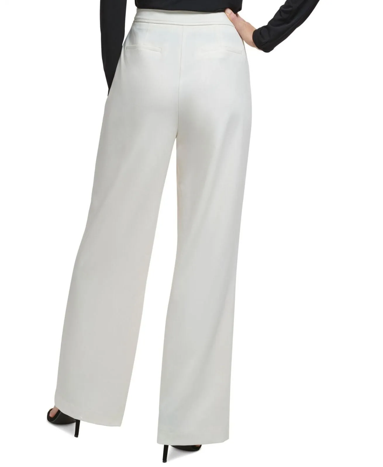 DKNY Women's Button-Trim Wide-Leg Sailor Pants UI2P7644 Egg Nog Ivory 12