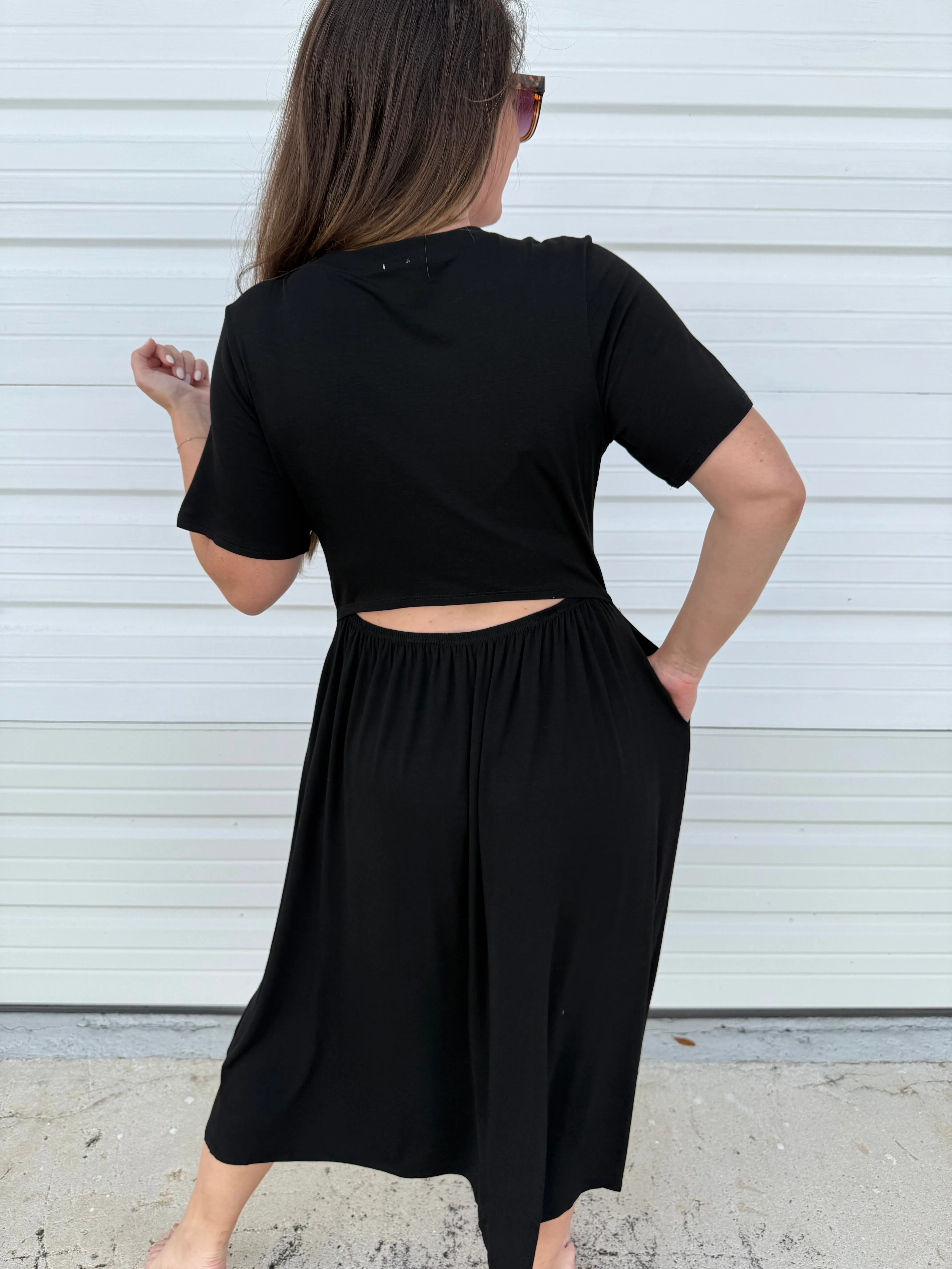 DOORBUSTER: Back Cutout Maxi Dress - Black by Sew In Love (Ships in 2-3 Weeks)