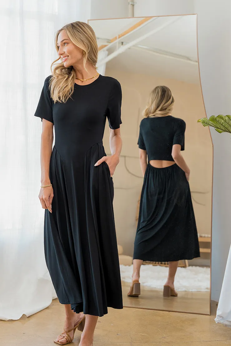 DOORBUSTER: Back Cutout Maxi Dress - Black by Sew In Love (Ships in 2-3 Weeks)
