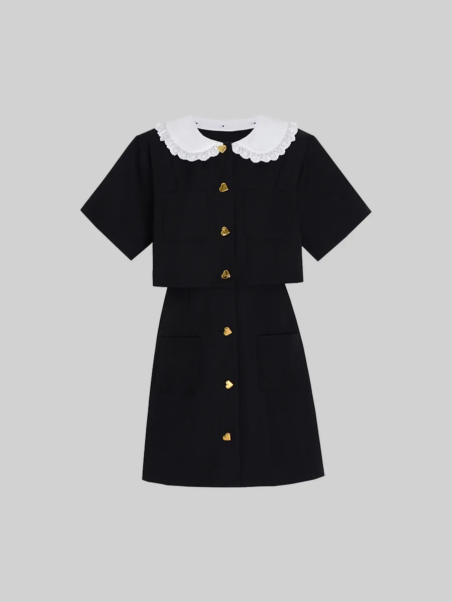 Elegant Short Sleeve Black Shirt Dress