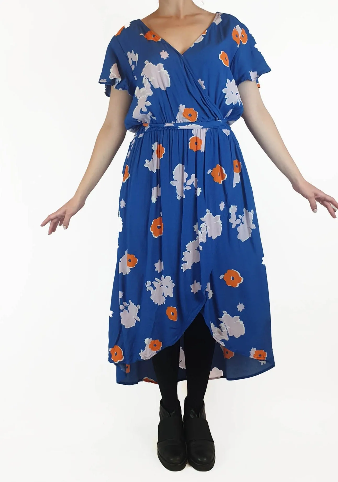 Elm blue floral faux wrap dress size 10