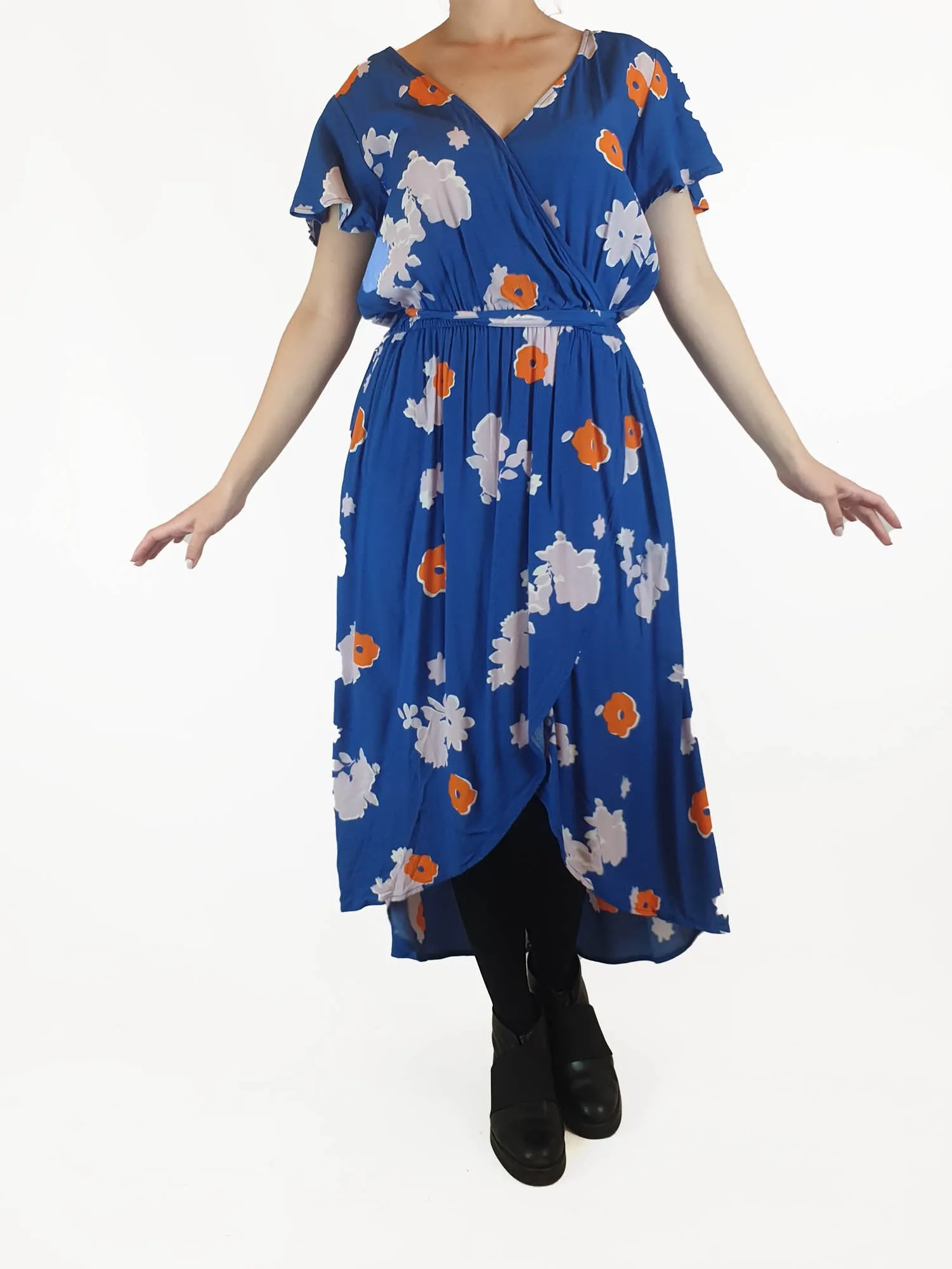 Elm blue floral faux wrap dress size 10