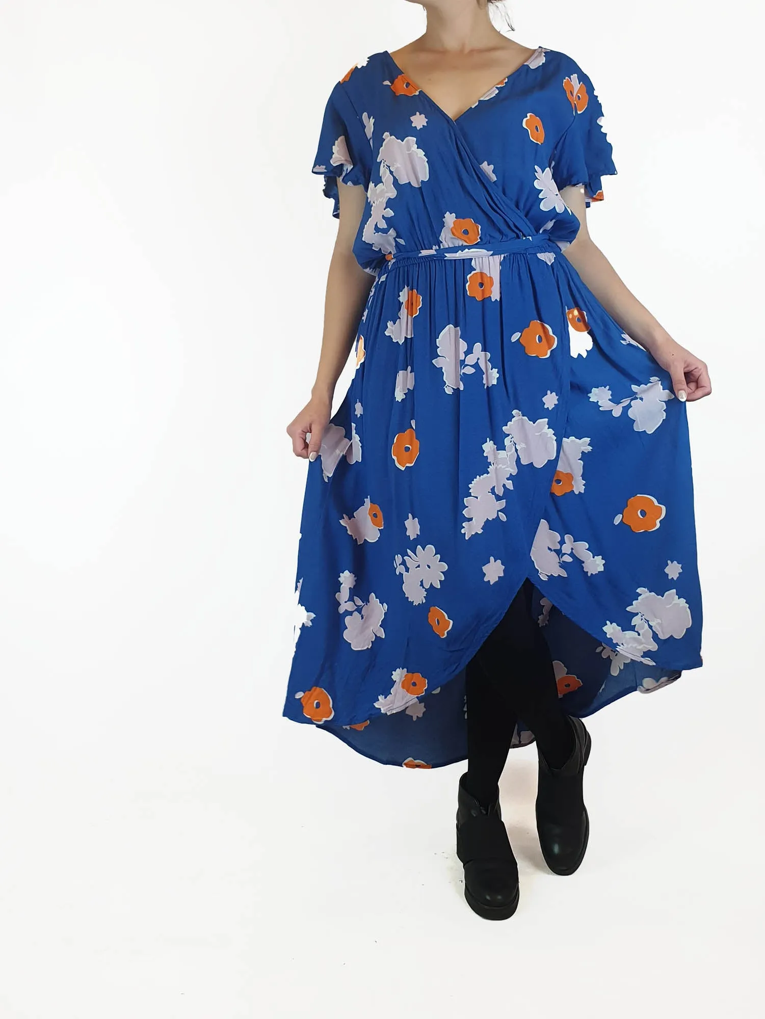 Elm blue floral faux wrap dress size 10