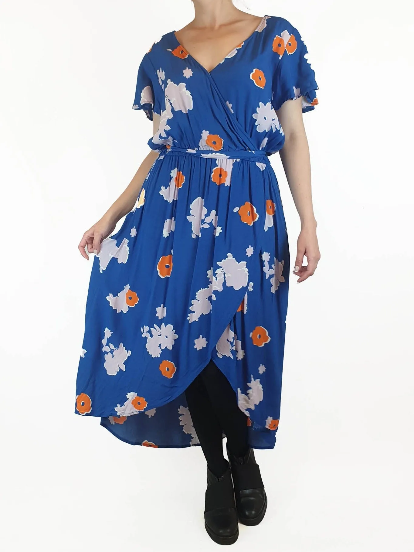 Elm blue floral faux wrap dress size 10