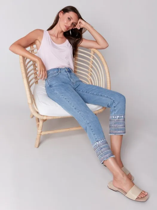 Embroidered Cuff Jeans