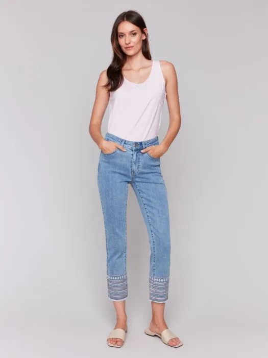 Embroidered Cuff Jeans