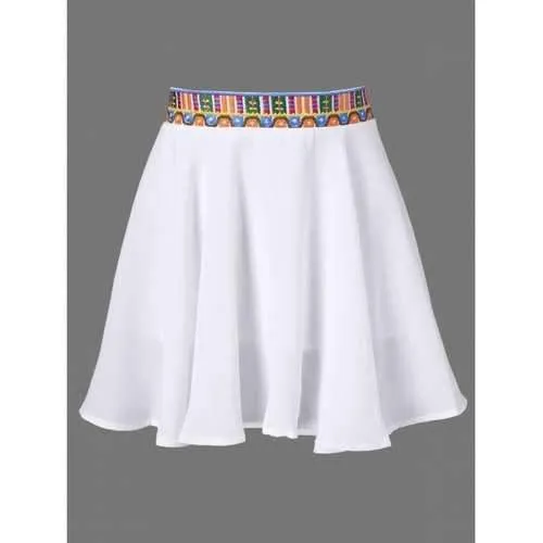 Embroidered Elastic Waist Skirt - White L