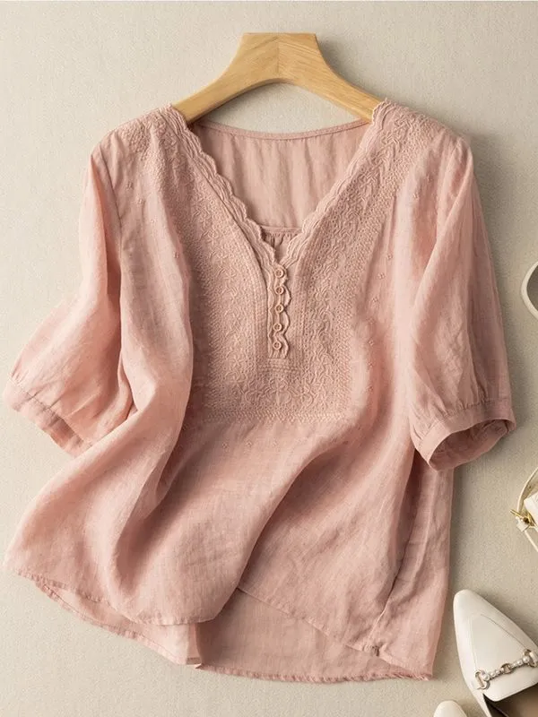 Embroidery V-Neck Tee