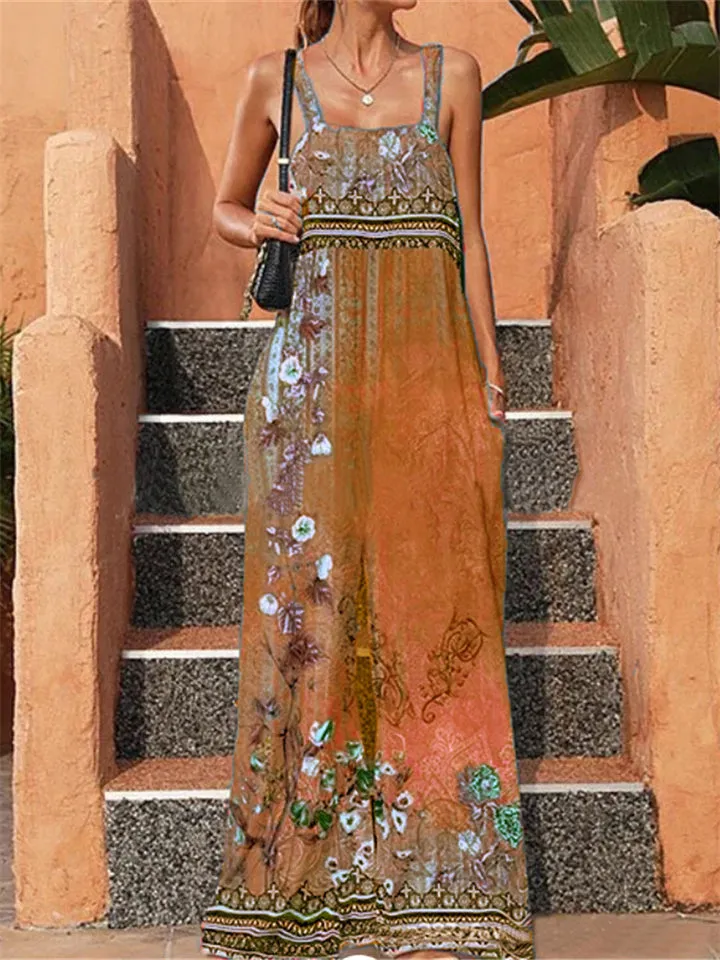 Ethnic Style Floral Printed Female Vintage Jumpsuits