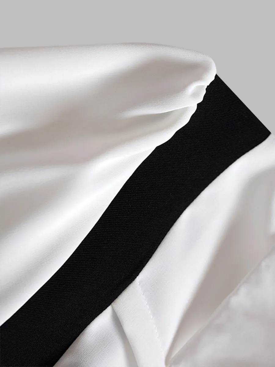 Fake Two Pieces College Style Long-sleeved Pleated Dress
