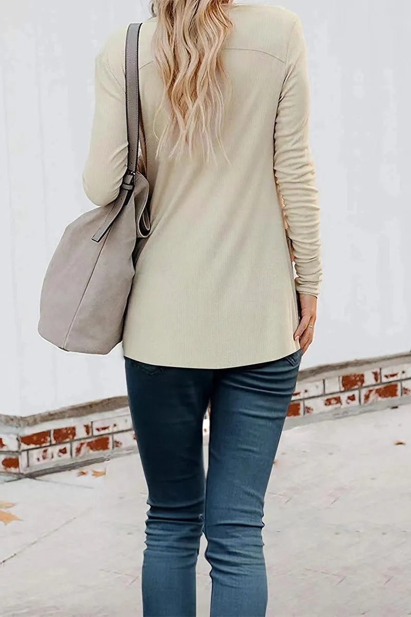 Fashion Casual Patchwork Buttons V Neck T-Shirts