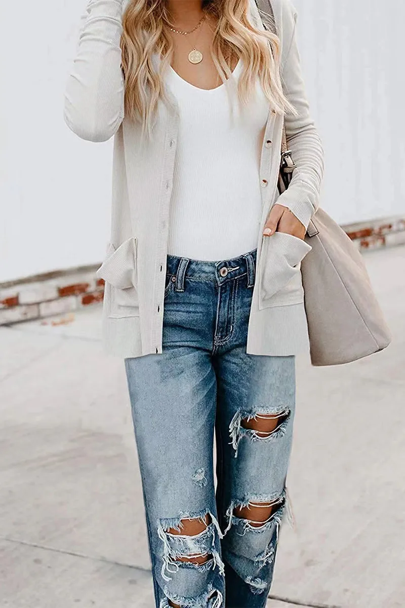 Fashion Casual Patchwork Buttons V Neck T-Shirts