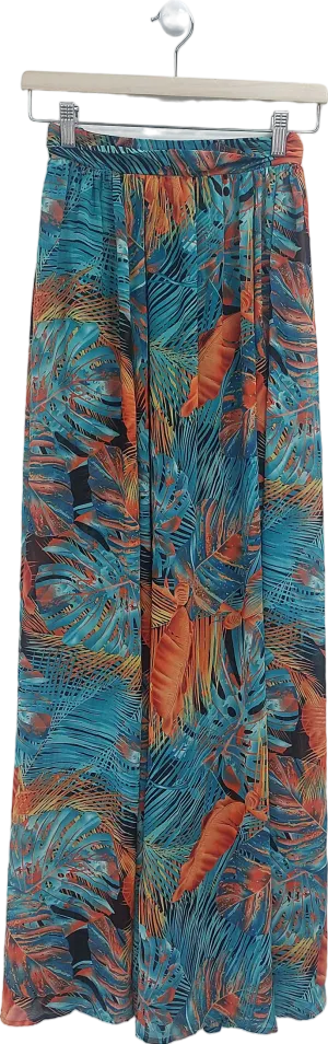 Fashion Nova Blue Palm Print Maxi Skirt UK XS