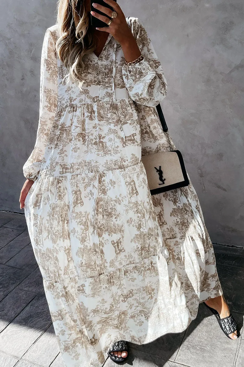 Fashion Sweet Print Patchwork V Neck Princess Dresses(4 Colors)