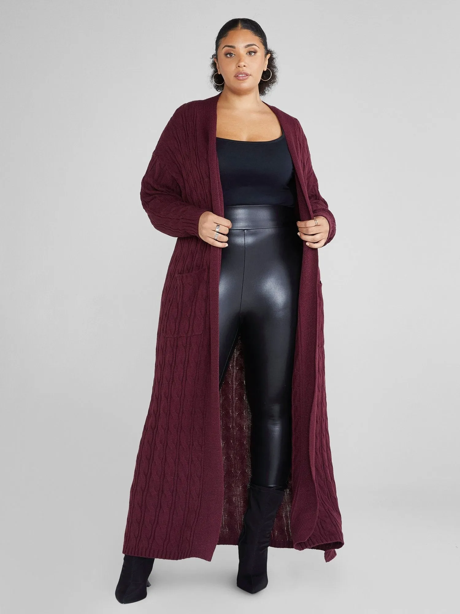 Fashion To Figure - Audrey Cable Knit Maxi Cardigan