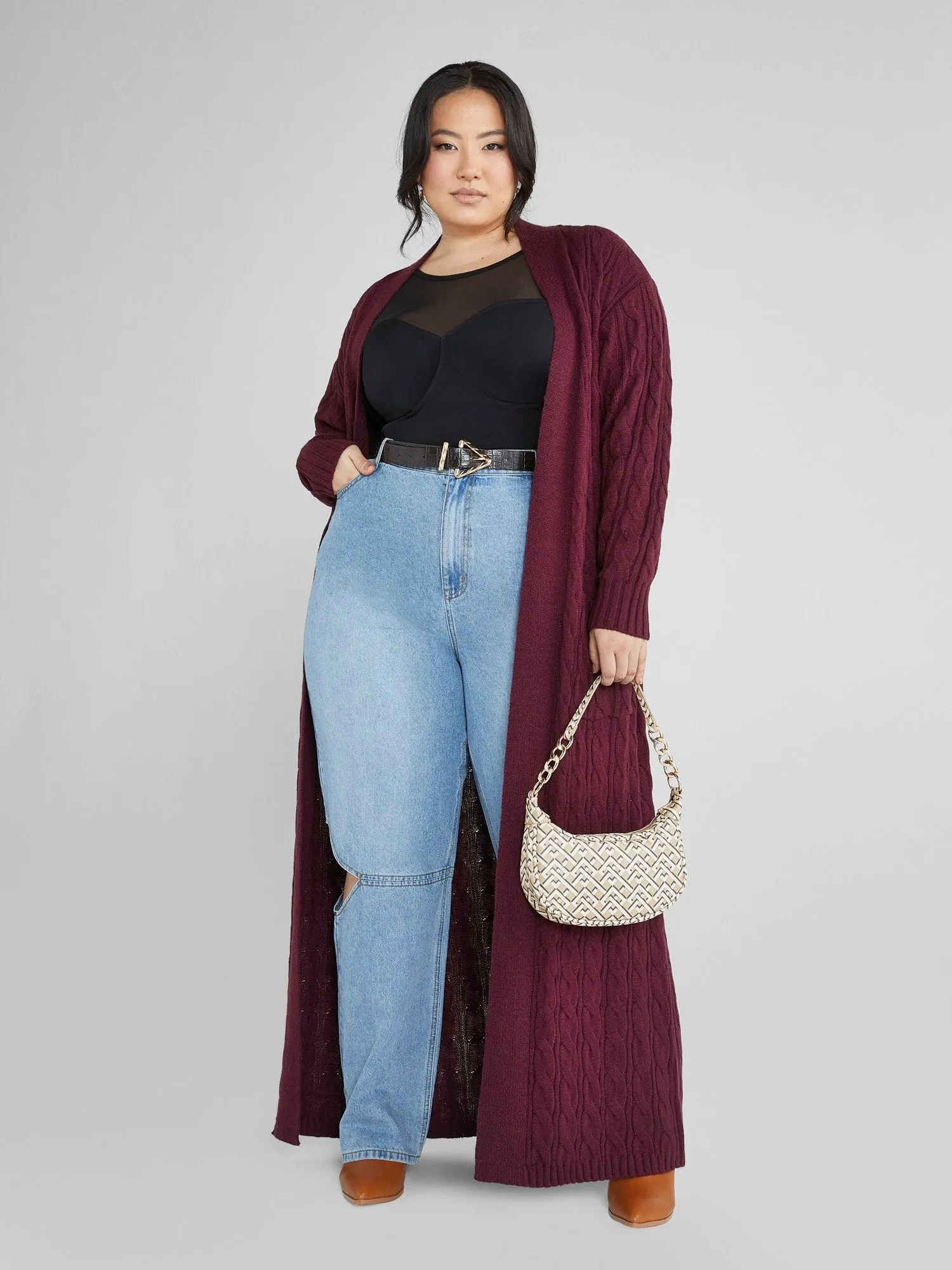 Fashion To Figure - Audrey Cable Knit Maxi Cardigan