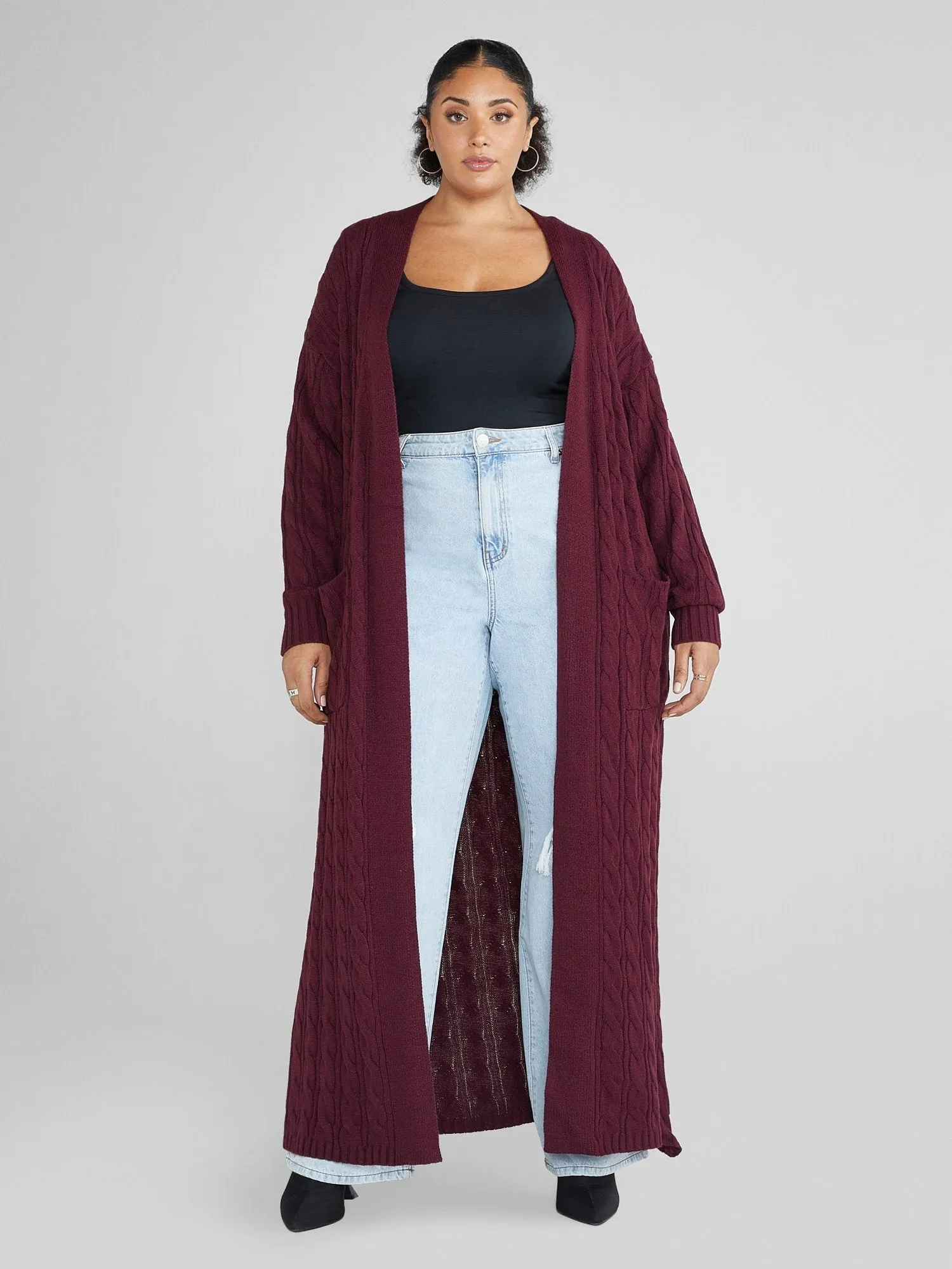 Fashion To Figure - Audrey Cable Knit Maxi Cardigan