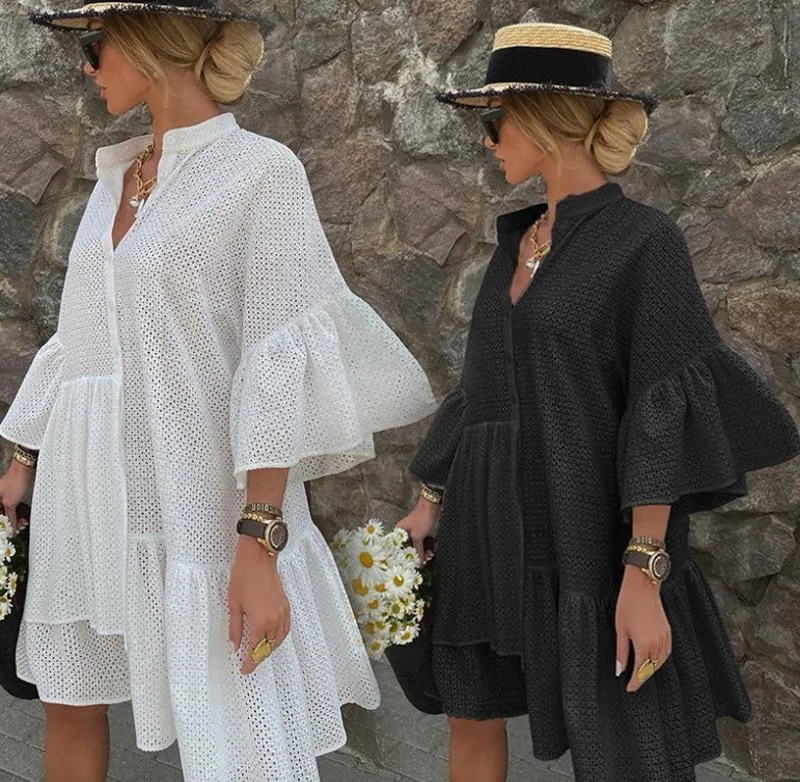 Fashion Turnover Collar Fall Women Dresses