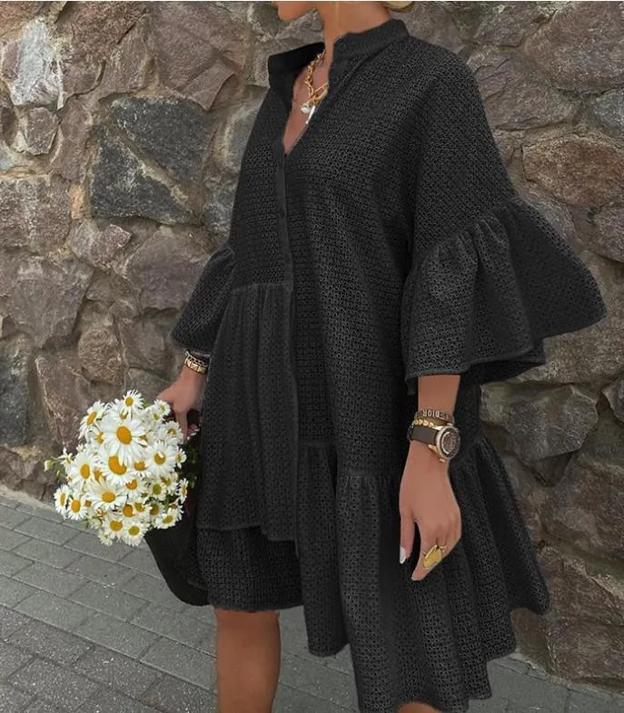 Fashion Turnover Collar Fall Women Dresses