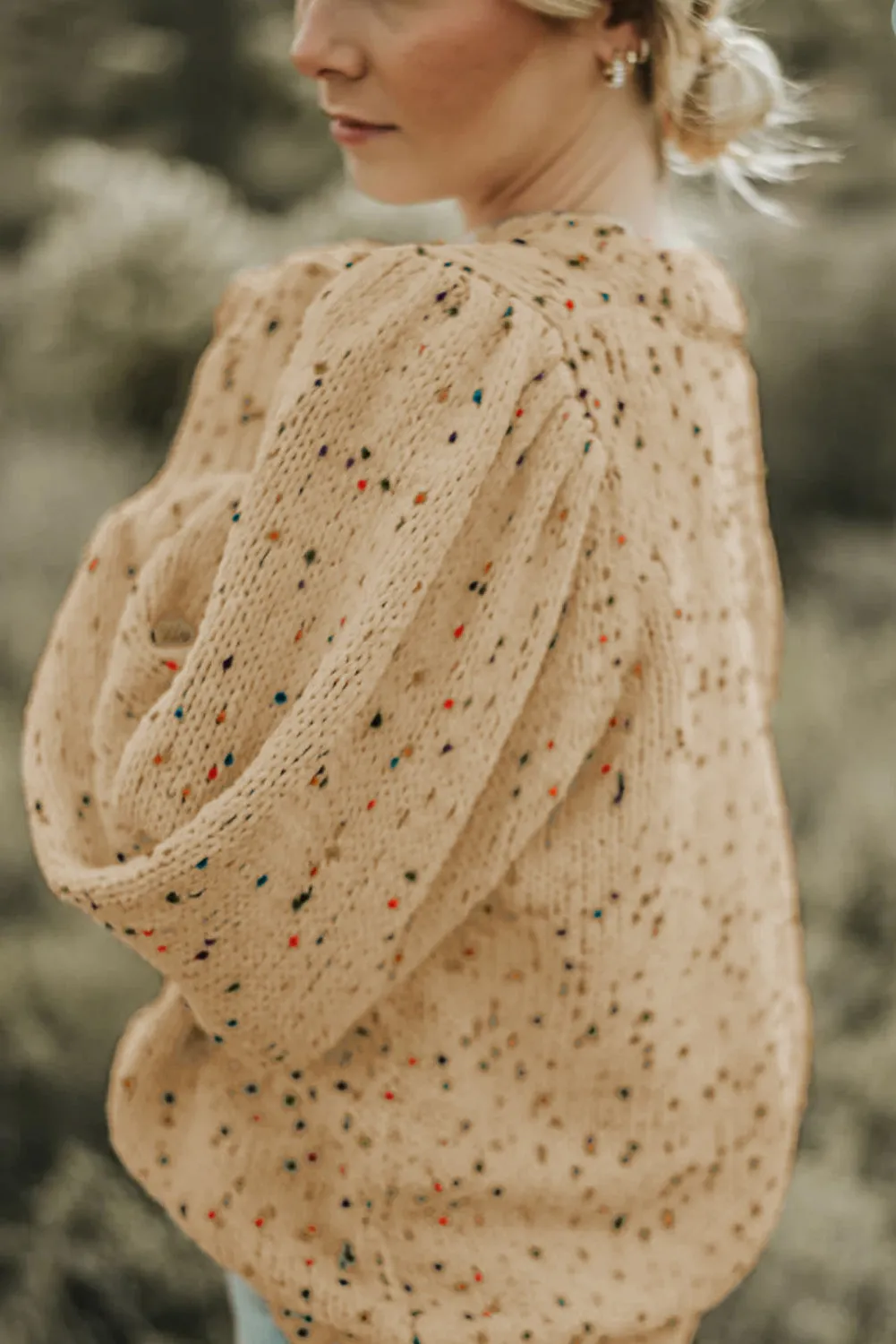 Flaxen Colorful Dots Cable Knit Crew Neck Sweater