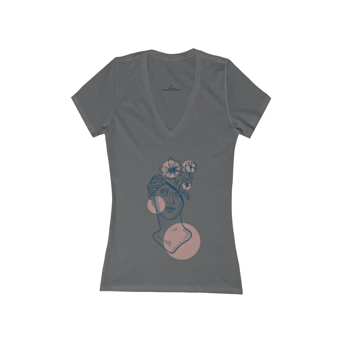 FLORAL BUST <br>women's jersey <br>short sleeve <br>deep V-neck tee