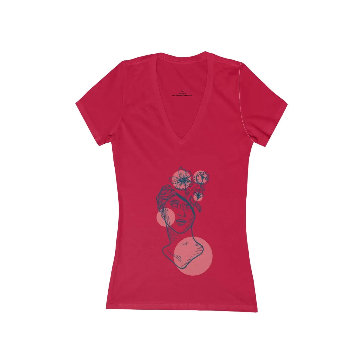 FLORAL BUST <br>women's jersey <br>short sleeve <br>deep V-neck tee