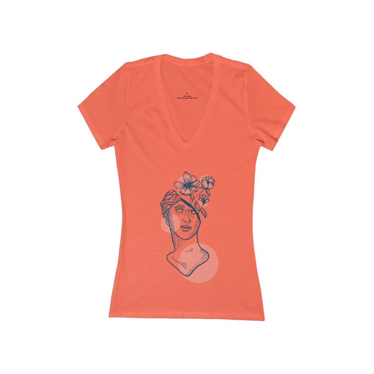FLORAL BUST <br>women's jersey <br>short sleeve <br>deep V-neck tee