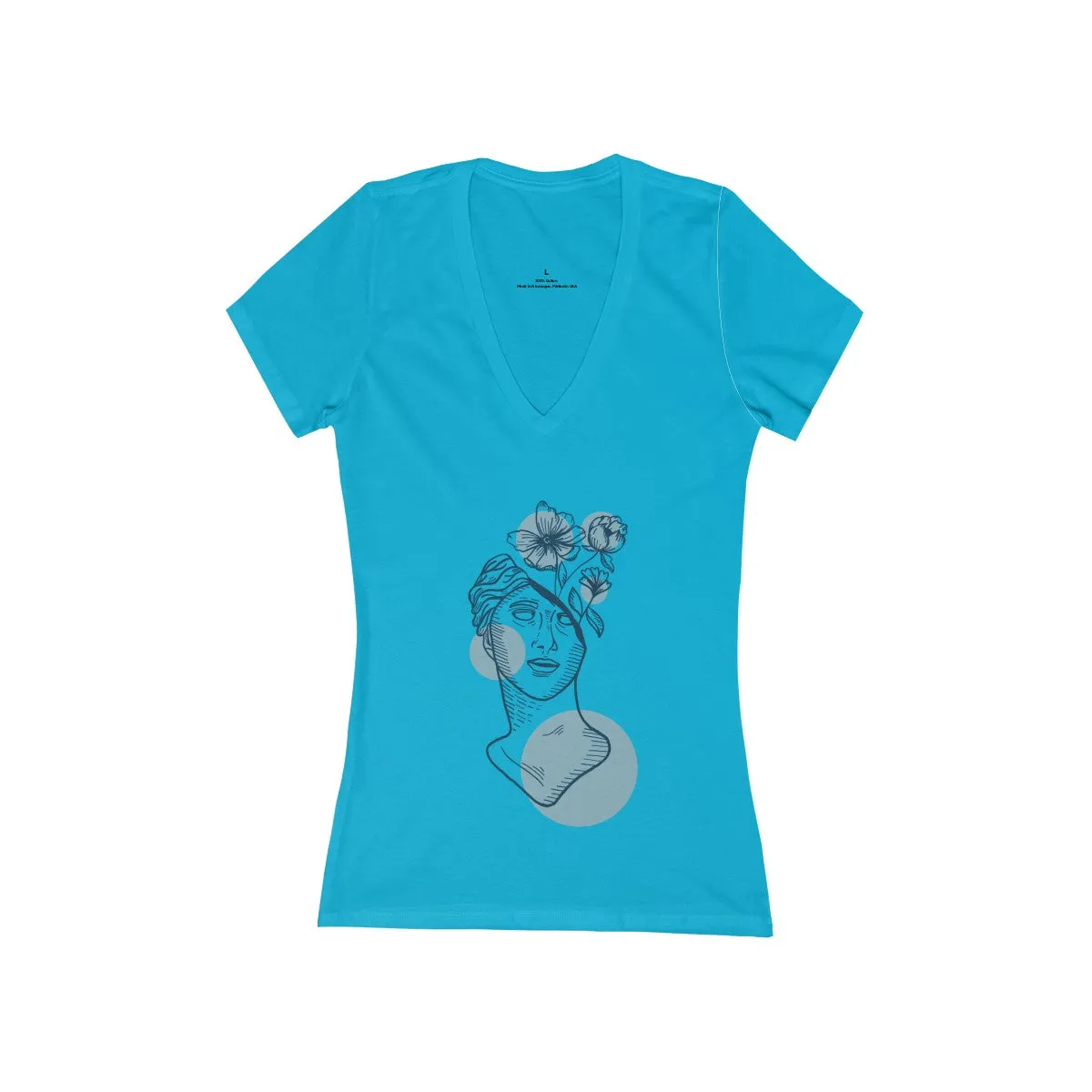 FLORAL BUST <br>women's jersey <br>short sleeve <br>deep V-neck tee