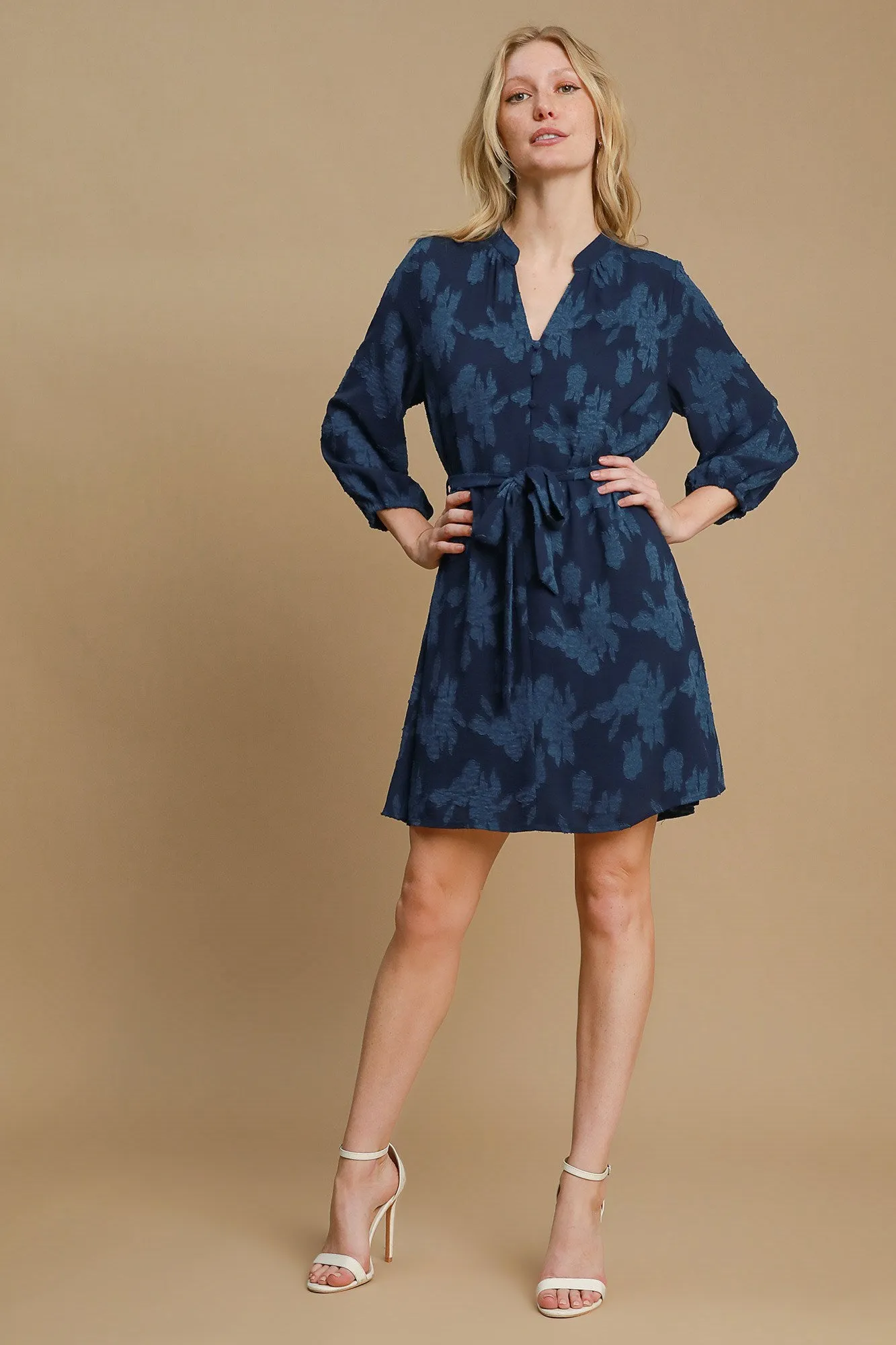 Floral Jacquard V-Neck Dress