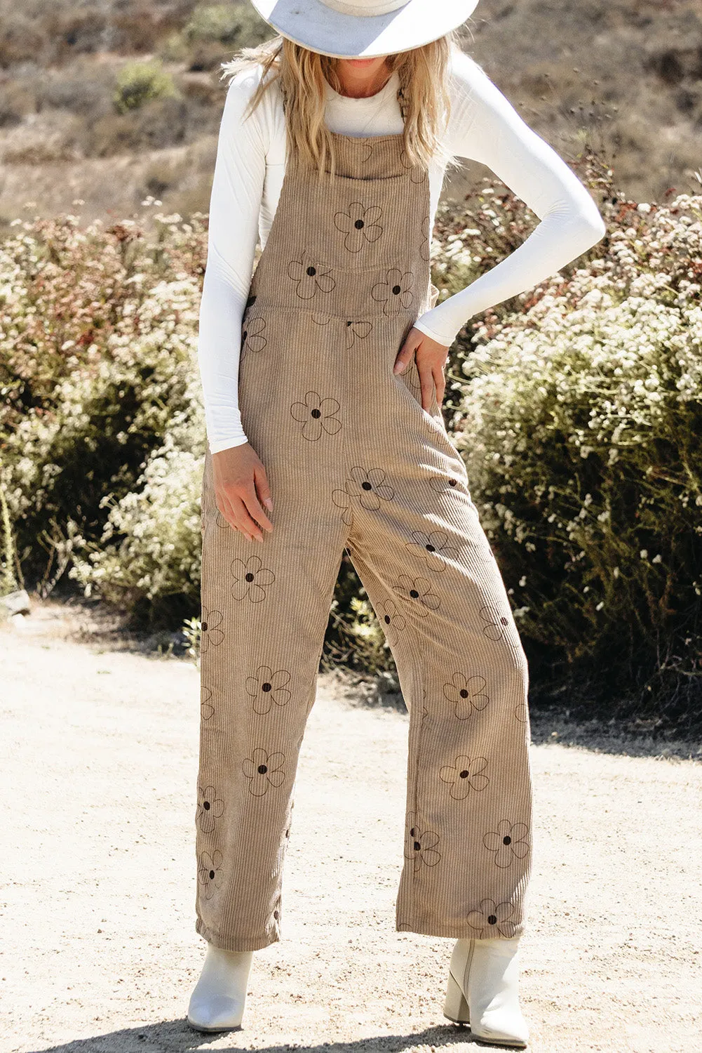 Flower Print Corduroy Overalls