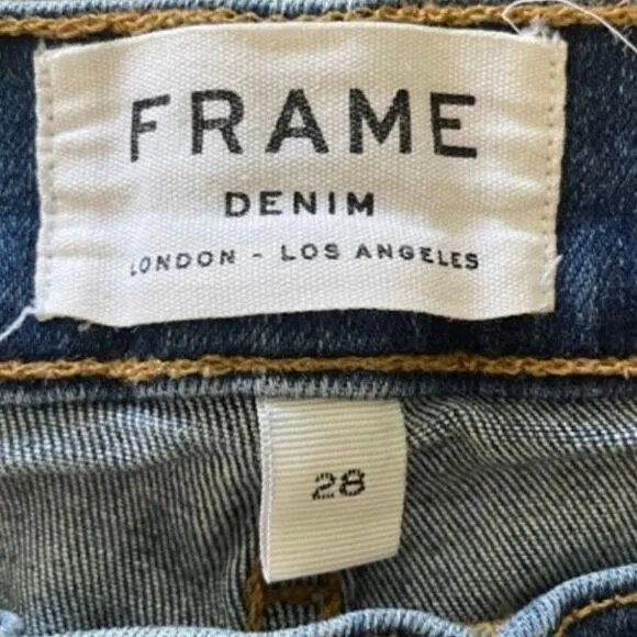 Frame Le Skinny de Jeanne Triangle Hem Jeans Blue Medium Wash Distressed Denim 2