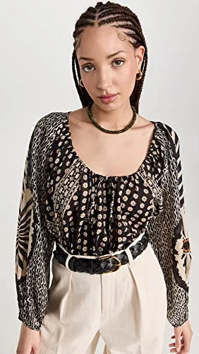Free People Women's Elena Printed, Black Combo, M