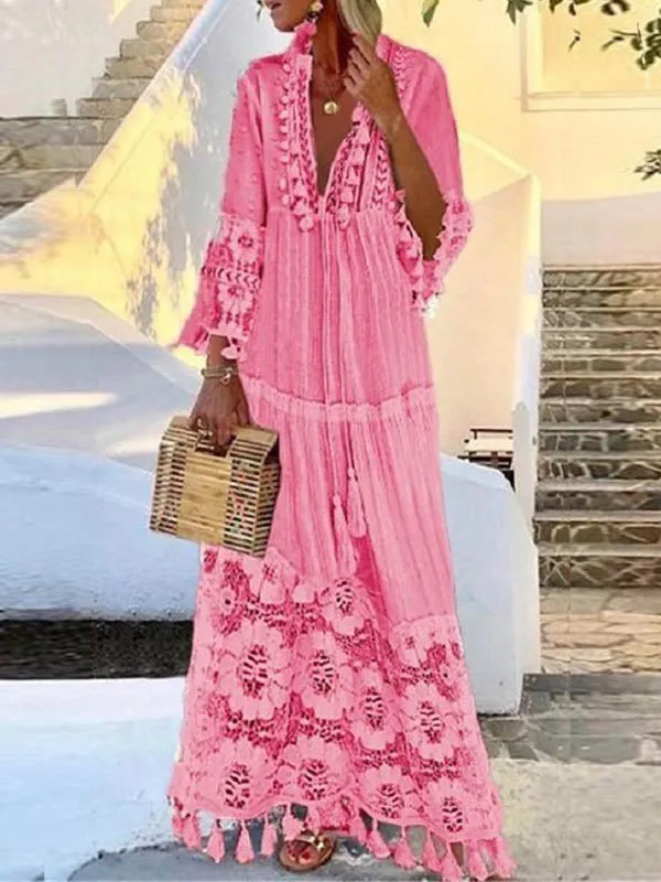 Fringed Lace Maxi Dress