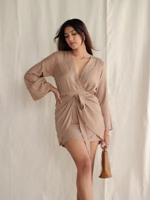 Front Tieup Long Sleeve Dress