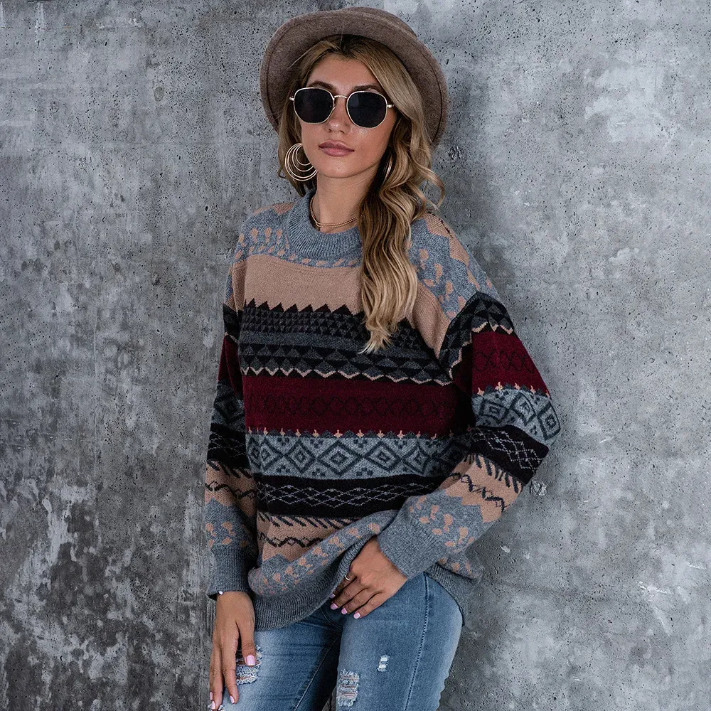 Frosted Edge Long Sleeve Cashmere Knitted Crewneck Sweater