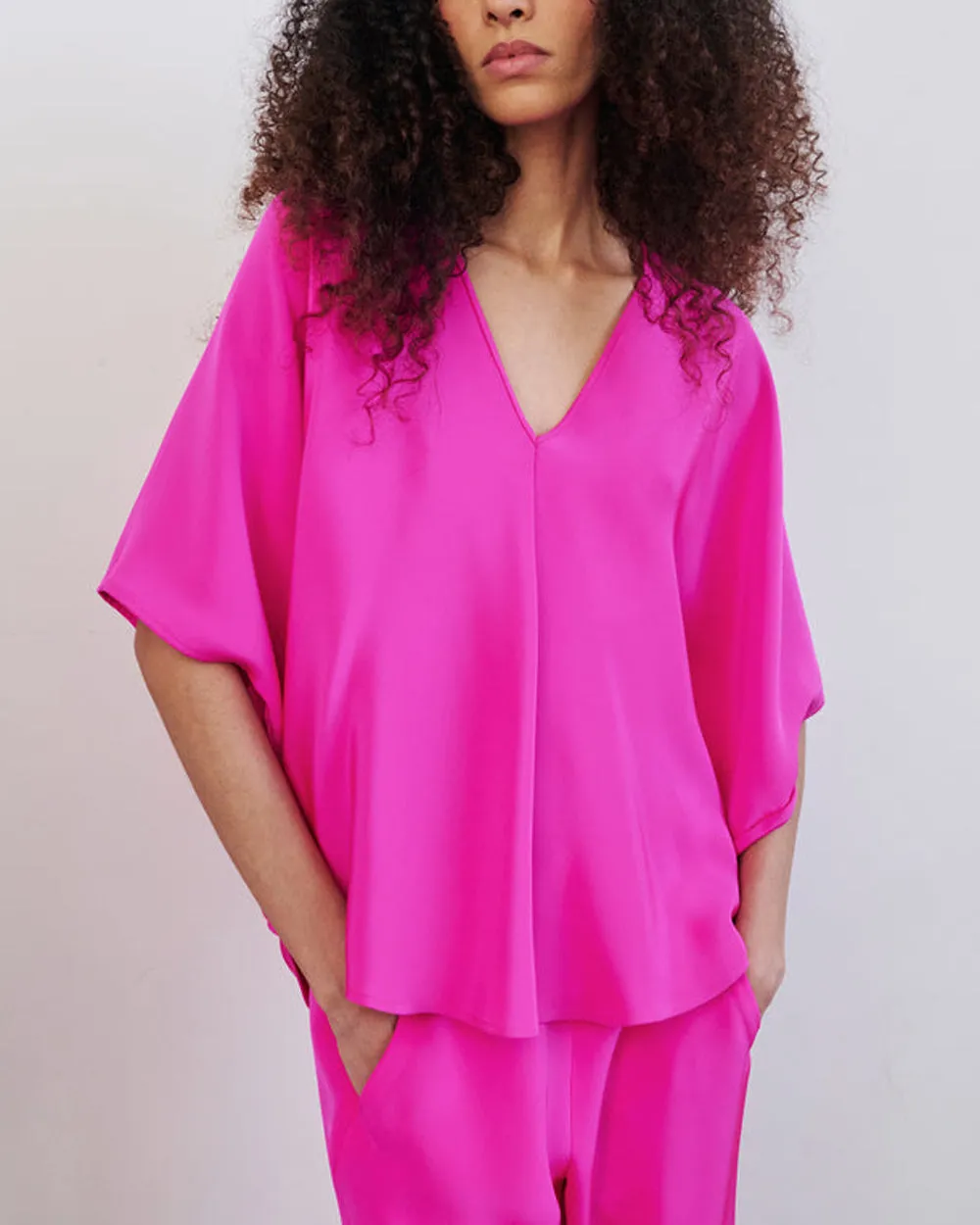 Fuchsia Silk Crepe Circle Top