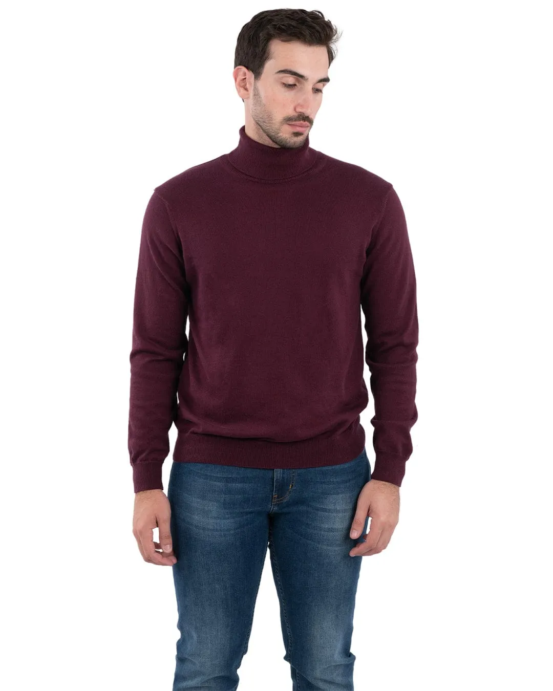 Gagliardi Burgundy Cotton Cashmere Roll Neck Jumper