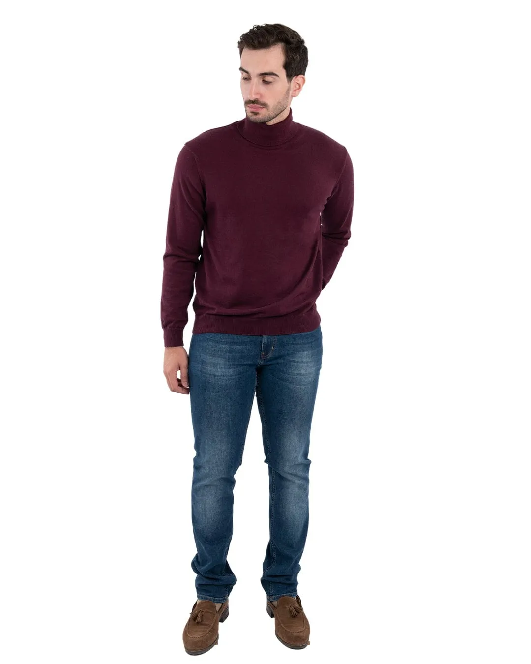 Gagliardi Burgundy Cotton Cashmere Roll Neck Jumper