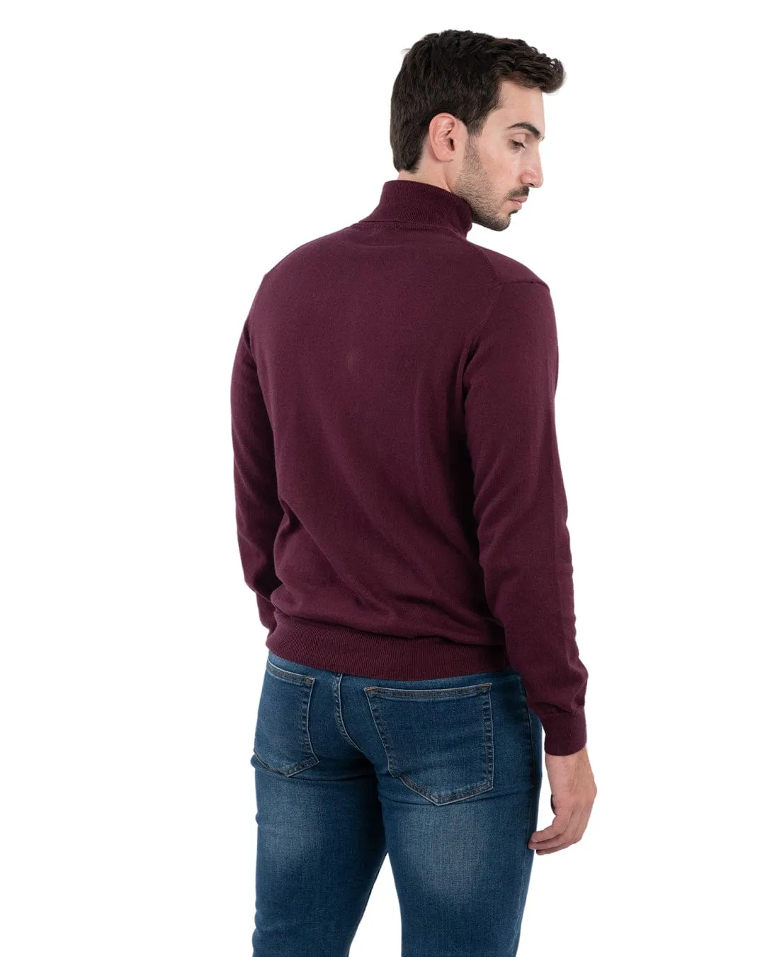 Gagliardi Burgundy Cotton Cashmere Roll Neck Jumper