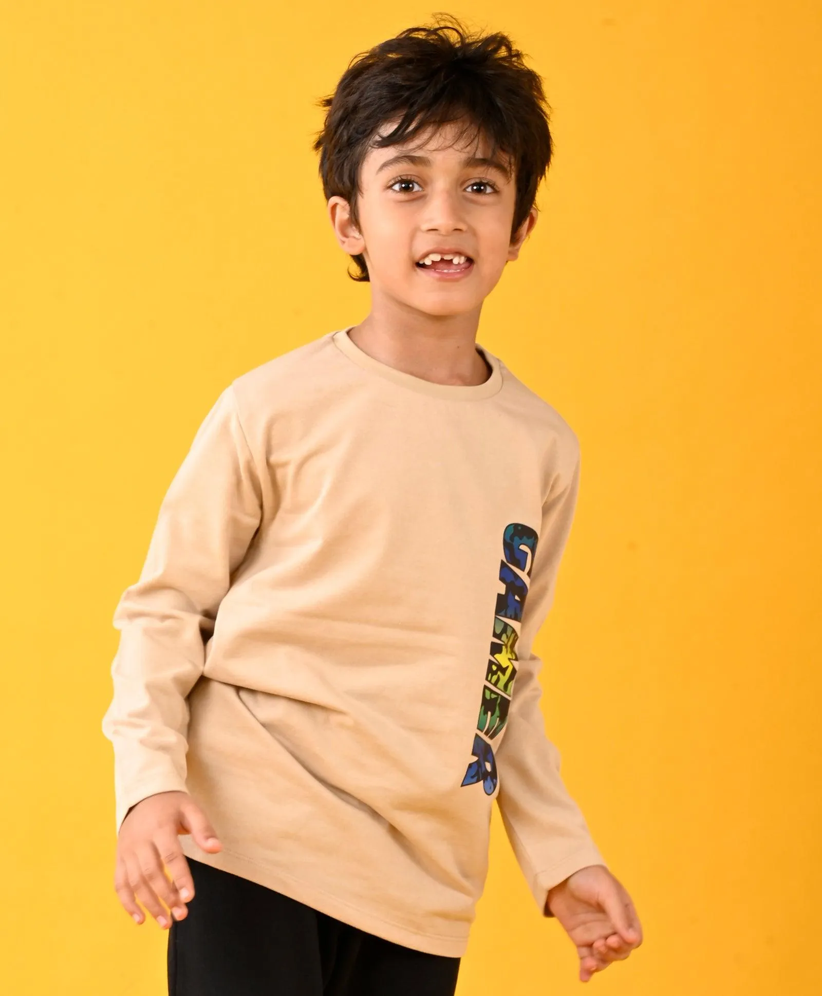 GAMER BEIGE LONG SLEEVES BOYS T-SHIRT - BEIGE