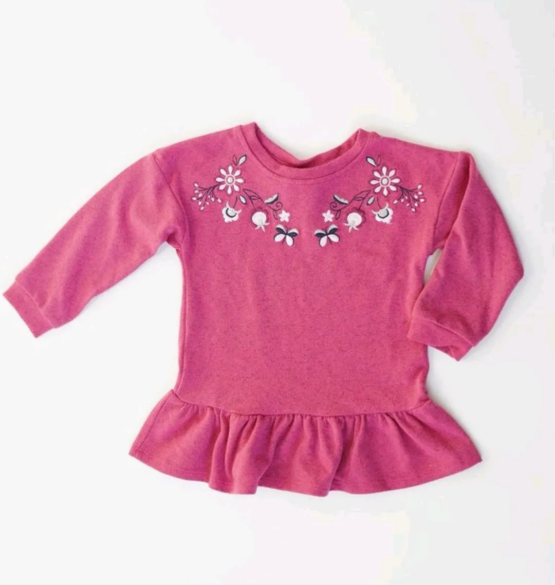 GIRL SIZE 3 YEARS - ROCOCO Pink Floral Ruffle Sweater EUC B15