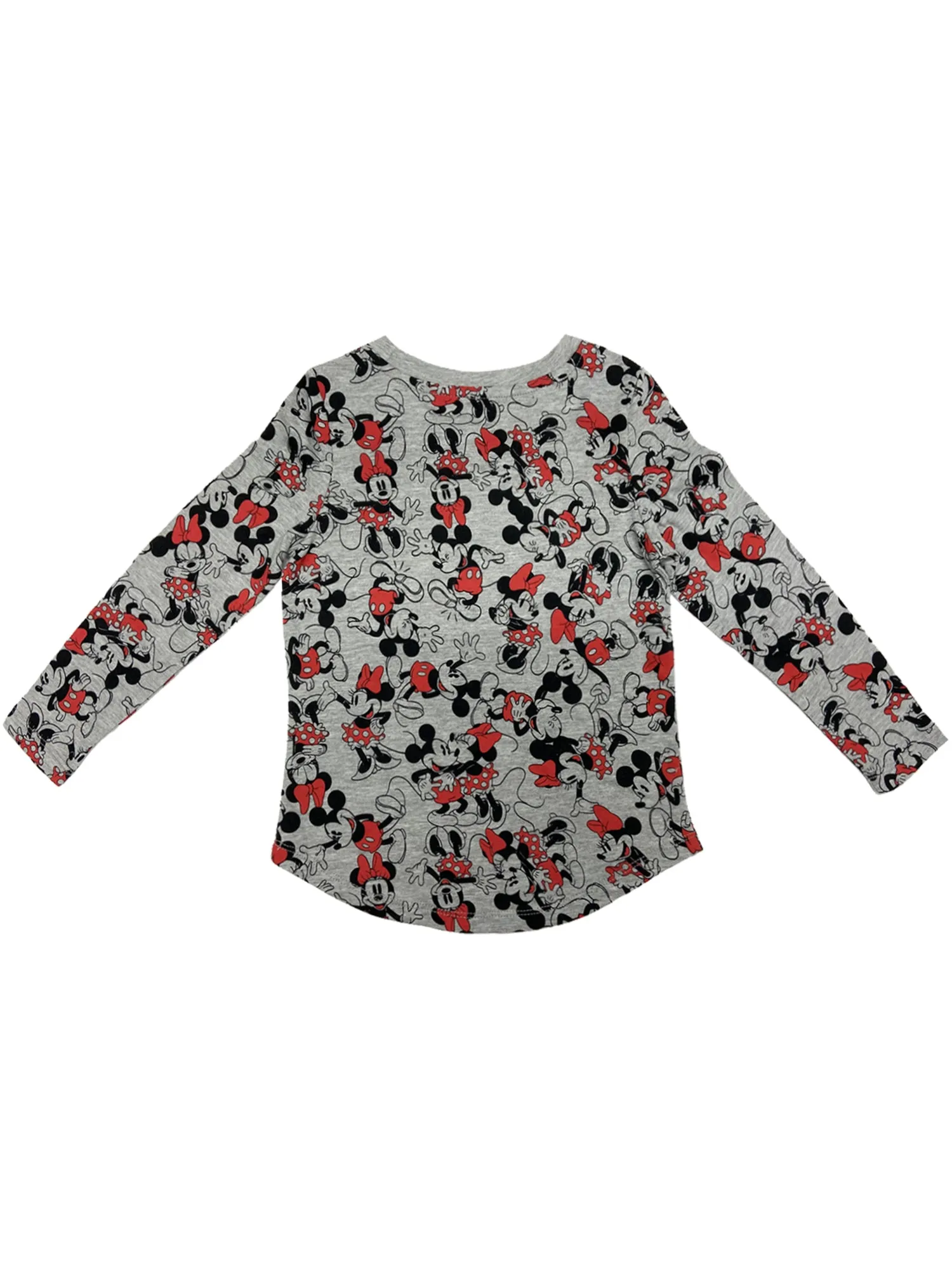 Girls Disney Minnie & Mickey Mouse T-Shirt Long Sleeve AOP Gray Red Size Small