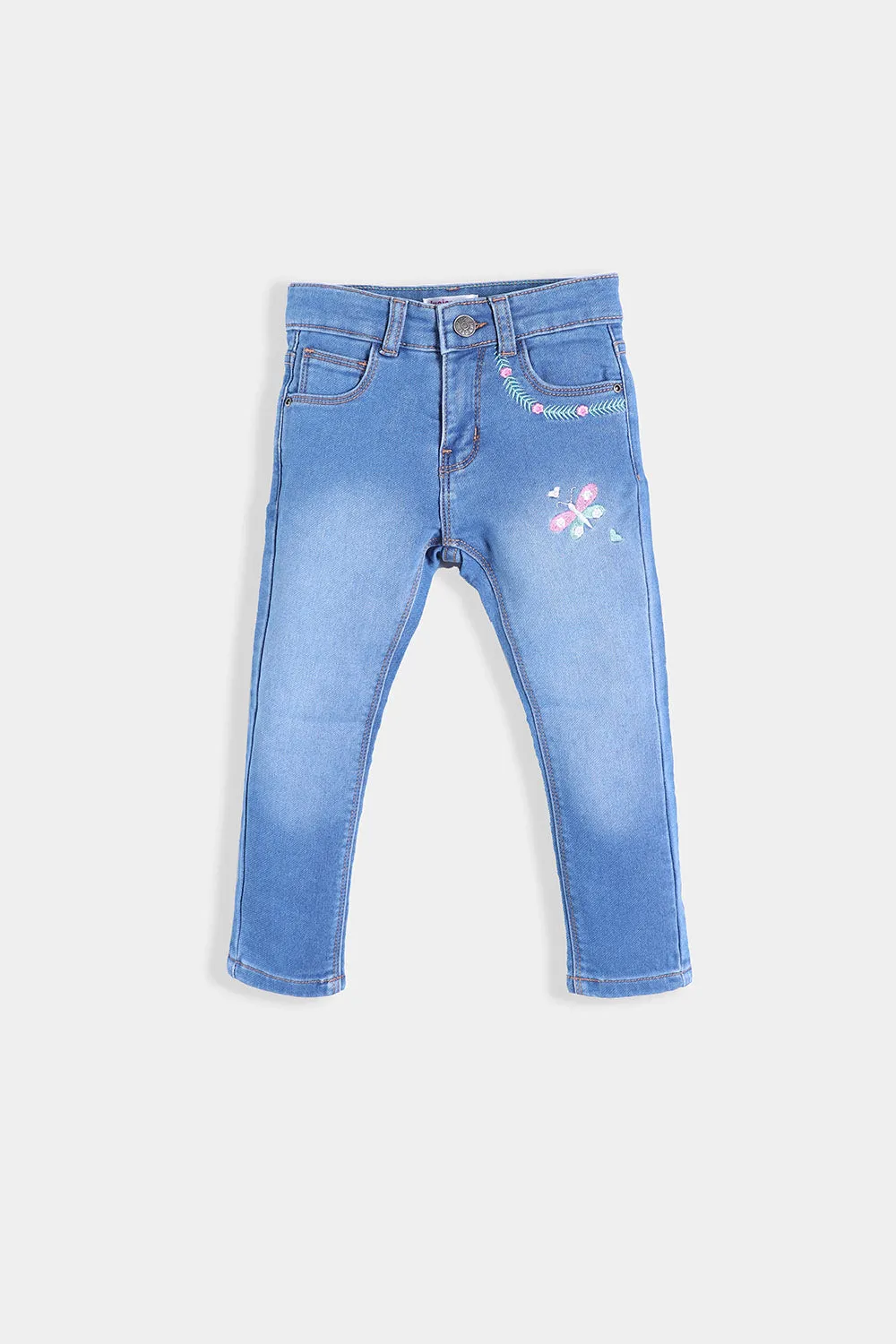 GIRL'S EMB LIGHT BLUE DENIM PANT