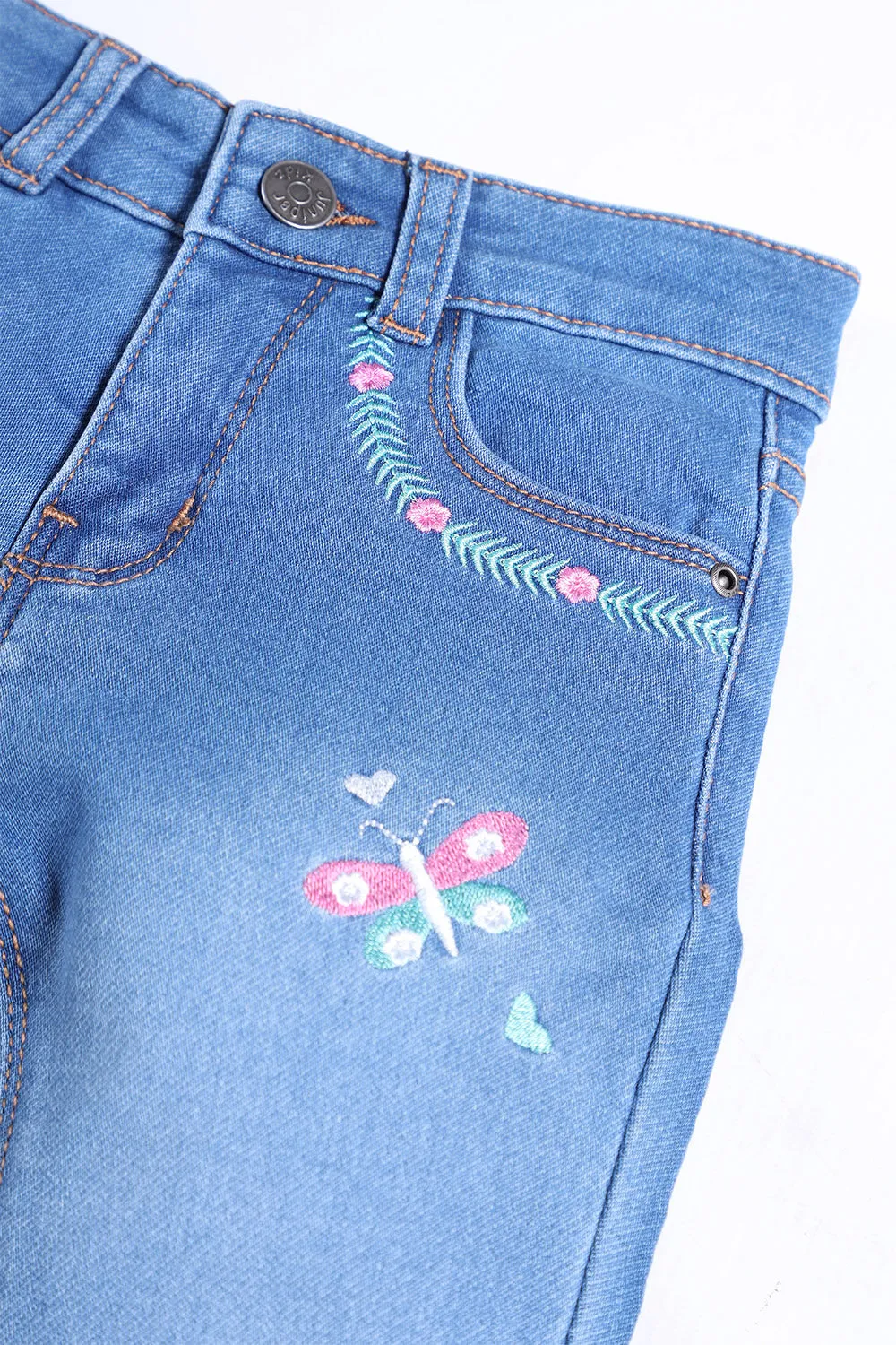 GIRL'S EMB LIGHT BLUE DENIM PANT
