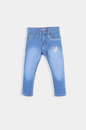 GIRL'S EMB LIGHT BLUE DENIM PANT