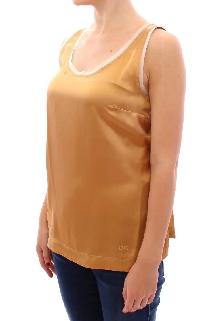 Gold Sleeveless Silk Top Tank