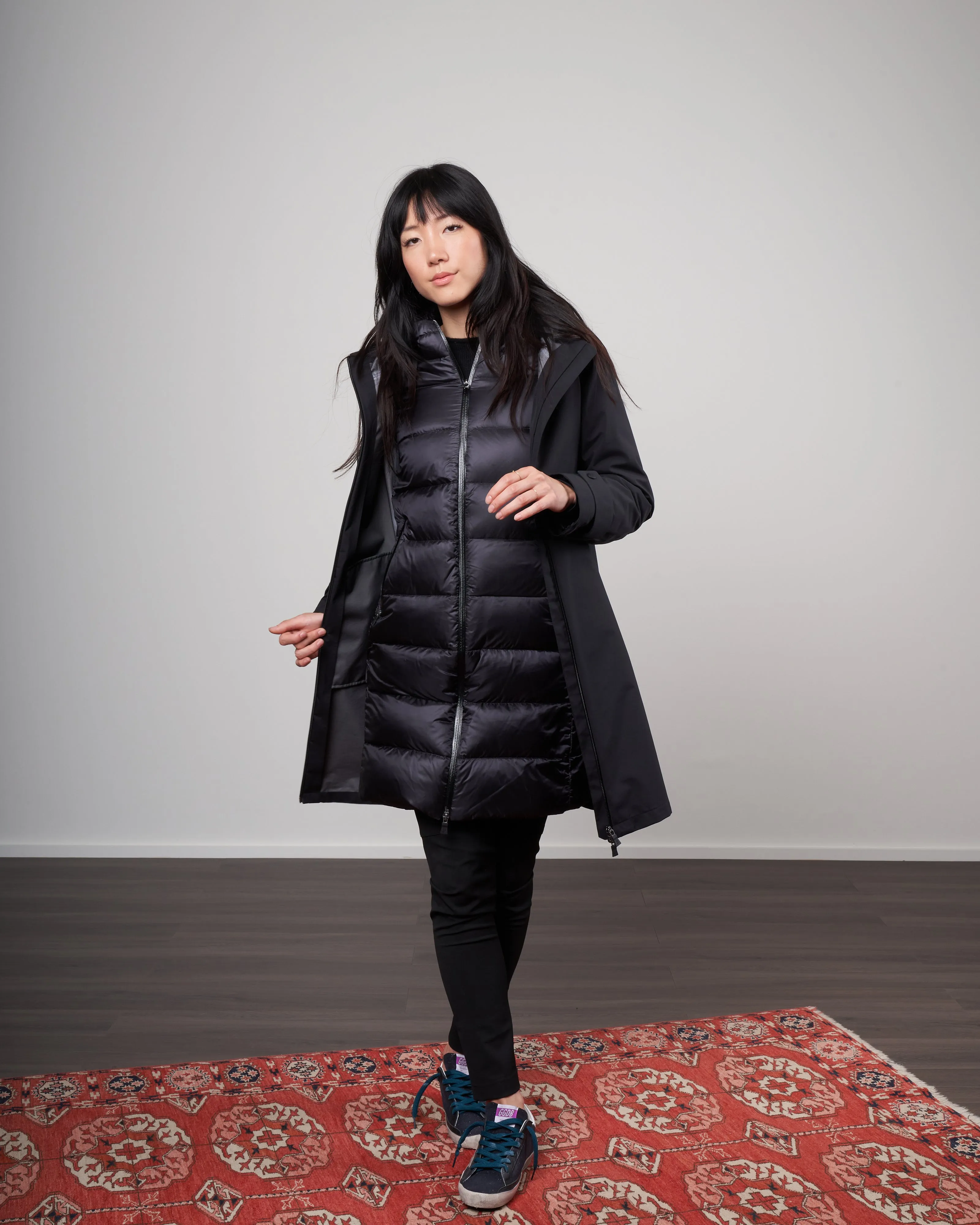 goretex® hooded 2-in-1 raincoat - nero 9300